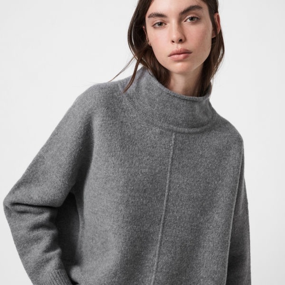 All Saints Orsa Merino Wool Sweater Grey